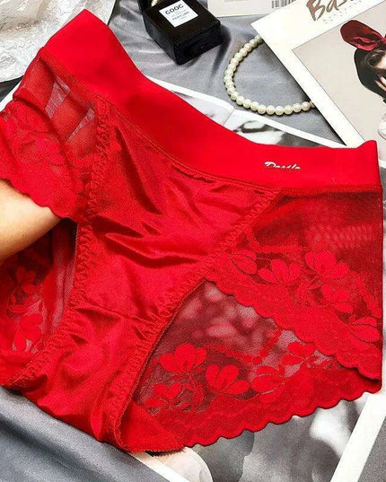 Chic Plus Size Satin Lace High Waist Briefs for Women - Tummy Control Underwear