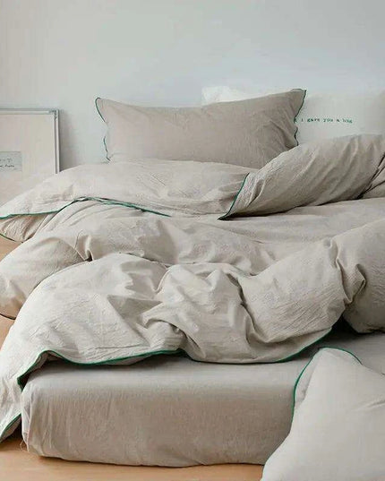 Mint Green Washed Cotton 4-Piece Bedding Set - Chic Duvet Cover for Dorm Rooms and Student Living