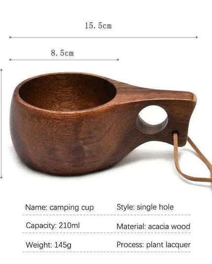 Artisan Acacia Wood Adventure Mug with Stylish Rope Handle - Your Unique Outdoor Drinkware