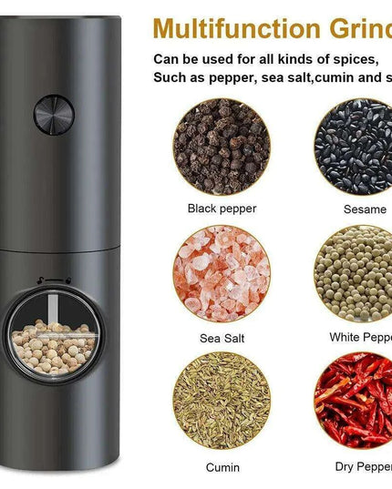 Eco-Friendly Automatic Electric Salt and Pepper Grinder Set - Refillable Battery-Powered Mills