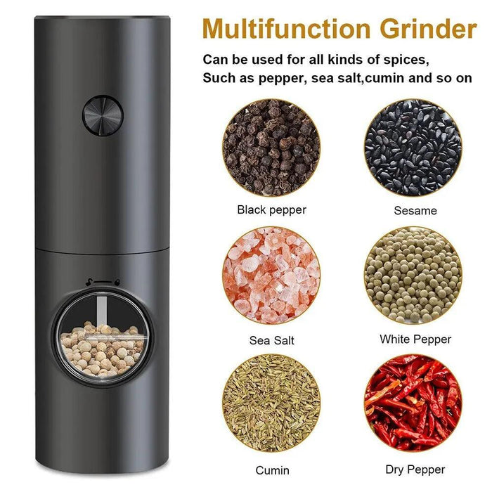 Eco-Friendly Automatic Electric Salt and Pepper Grinder Set - Refillable Battery-Powered Mills