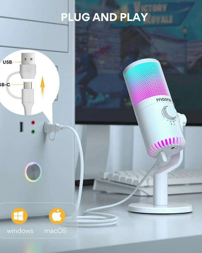 Dynamic RGB Gaming Microphone with Adjustable Sound Control for Enhanced Audio Experience