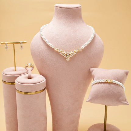 017068 Women Pearl Necklace Sets Cubic Zirconia Jewelry Set Dubai Dinn