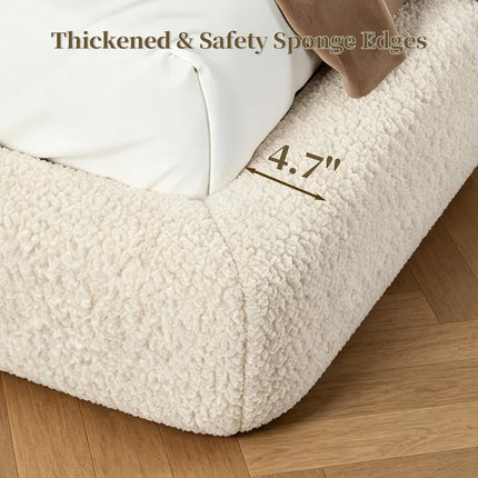 Queen Cloud Bed Frame Upholstered Boucle Low Platform Anti-Collision Soft Sponge Cushion Headboard No Box Spring Needed Beige queen-cloud-bed-frame-upholstered-boucle-low-platform-anti-collision-soft-sponge-cushion-headboard-no-box-spring-needed-beige