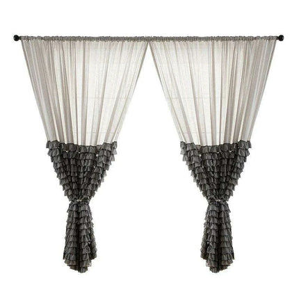 Elegant French Grey Ruffled Lotus Leaf Semi-Blackout Drapes for Living Room, Bedroom, and Kitchen Decor