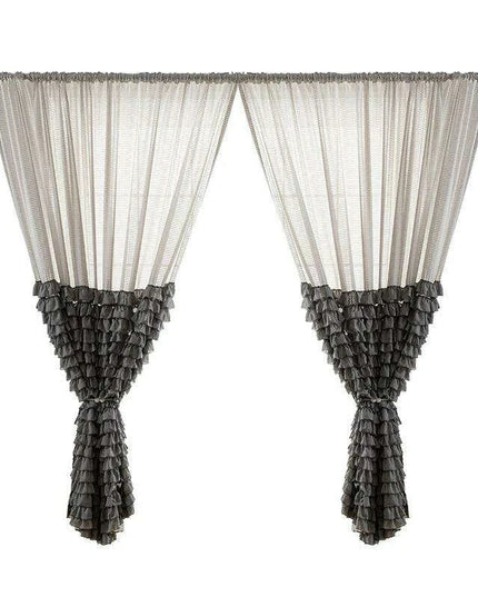Elegant French Grey Ruffled Lotus Leaf Semi-Blackout Drapes for Living Room, Bedroom, and Kitchen Decor