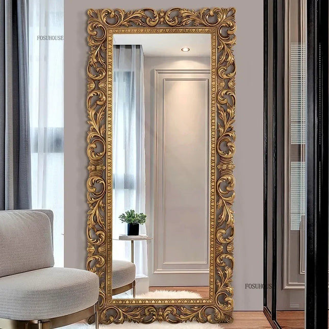 Vintage Carved Full Length Wall Mirror — Wooden Frame