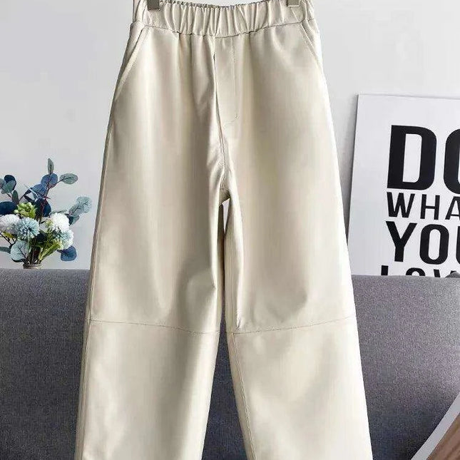 Elegant Sheepskin Leather Wide-Leg Trousers - Effortless Style