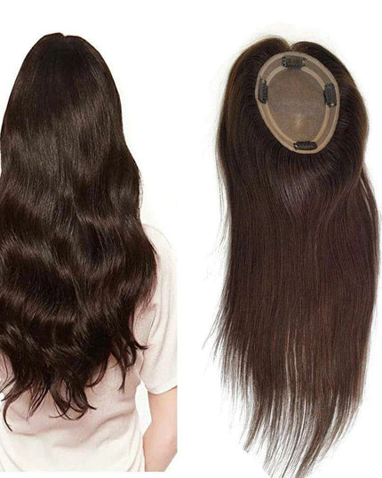 6x5 Inch Clip-In Real Hair Topper for Thinning Hair with Double Circle Base and 4 Secure Clips