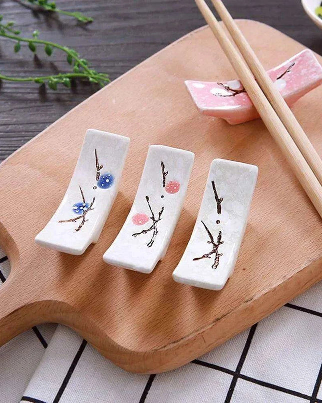Elegant Japanese Plum Blossom Ceramic Chopstick Rest for Stylish Dining