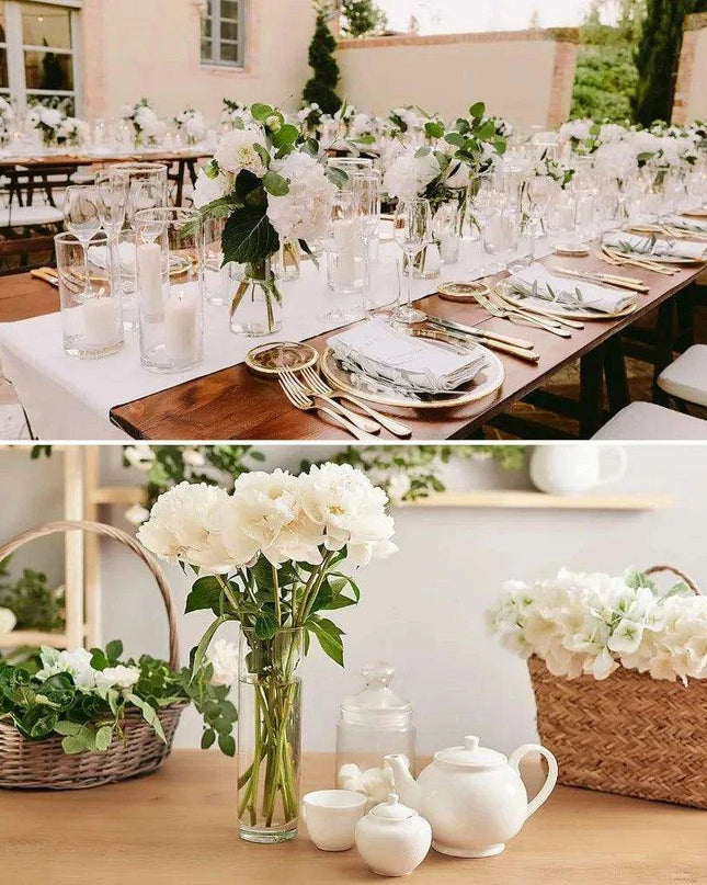 36-Piece Glass Cylinder Vases and Mirror Trays Set for Stylish Event Decor