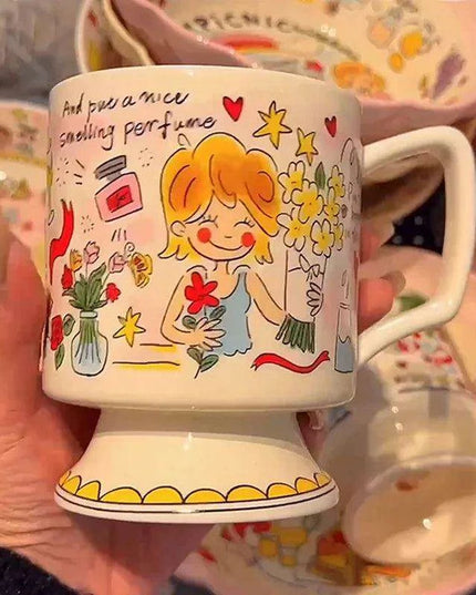 Whimsical Handcrafted French Coffee Cup and Saucer Set for Kids - Adorable Cartoon Design, Ideal for Breakfast and Tea Gifts