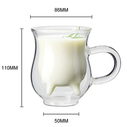 Double Wall Glass Creamer Jug — 250ml Cow-Shaped Milk Pitcher