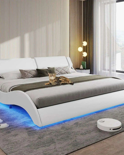 Modern LED-Illuminated Upholstered Bed Frame with Customizable Color Options