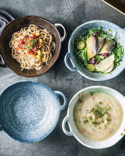Elevated Dual-Compartment Ceramic Bowl for Ramen, Bibimbap, Soups, and Noodles in Fine Dining Settings