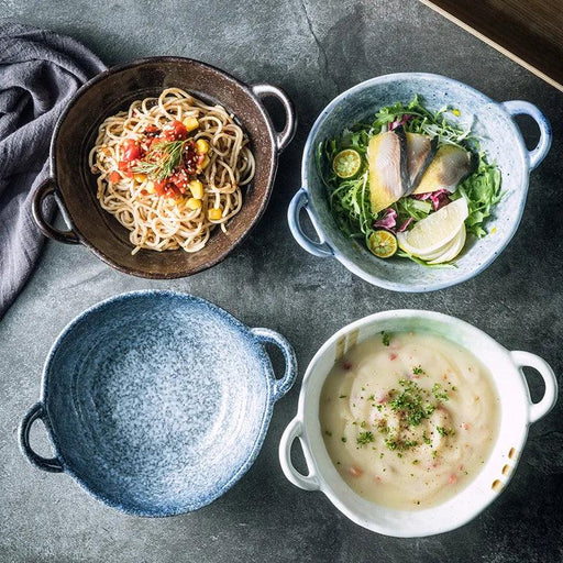 Elevated Dual-Compartment Ceramic Bowl for Ramen, Bibimbap, Soups, and Noodles in Fine Dining Settings