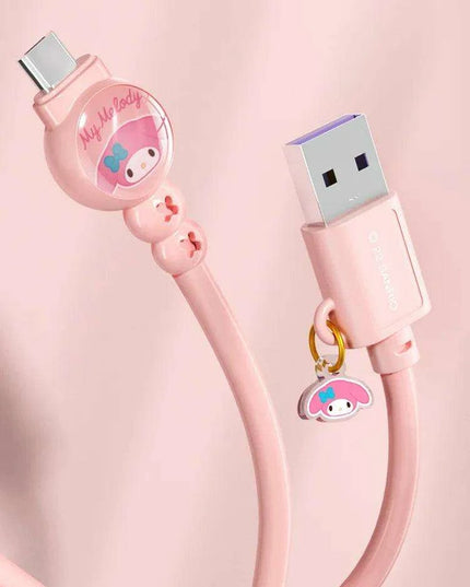 Sanrio Hello Kitty Kuromi Type C Fast Charging Cable - Cinnamoroll Design for iPhone, Huawei, Xiaomi - 100mm Length - TPE + PVC Material - Perfect Gift Boxed