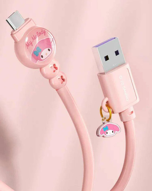 Sanrio Hello Kitty Kuromi Type C Fast Charging Cable - Cinnamoroll Design for iPhone, Huawei, Xiaomi - 100mm Length - TPE + PVC Material - Perfect Gift Boxed