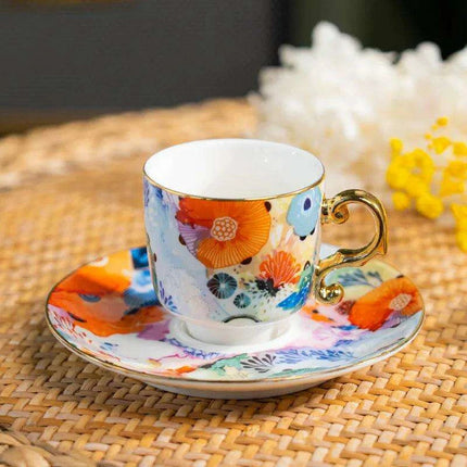 Sophisticated Marine-Inspired Italian Espresso and Tea Collection with Opulent Gold Handles