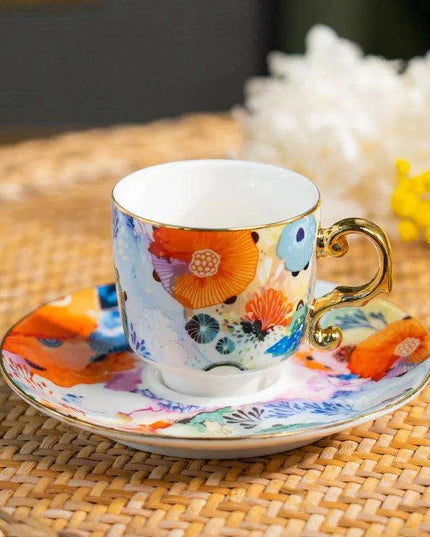 Sophisticated Marine-Inspired Italian Espresso and Tea Collection with Opulent Gold Handles