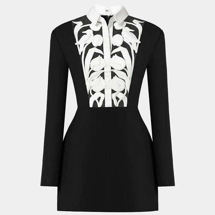 Floral Cut-Out Contrast Mini Dress with Lapel Detail for Women