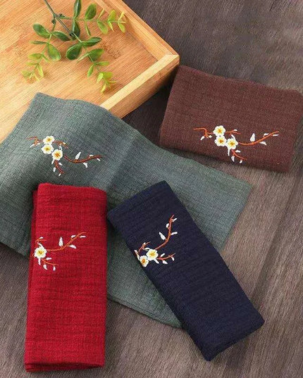 Elegant Japanese Matcha Tea Towel Set with Bamboo Whisk and Floral Design