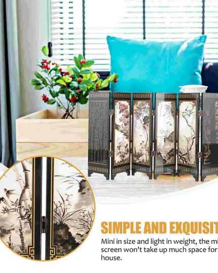 Vintage Chinese Mini Folding Desk Screen - Elegant Room Divider for Home and Office