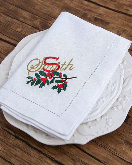 Custom Embroidered Festive Monogram Christmas Table Linen Collection