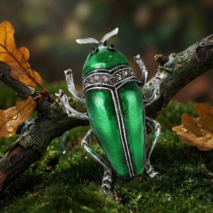 Rhinestone Beetle Brooch — Enamel Insect Pin in 7 Colours