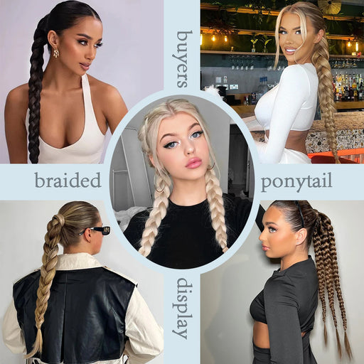 24-Inch Synthetic Boxing Braided Twist Ponytail Hairpiece with Rubber Band for Women's Effortless Styling