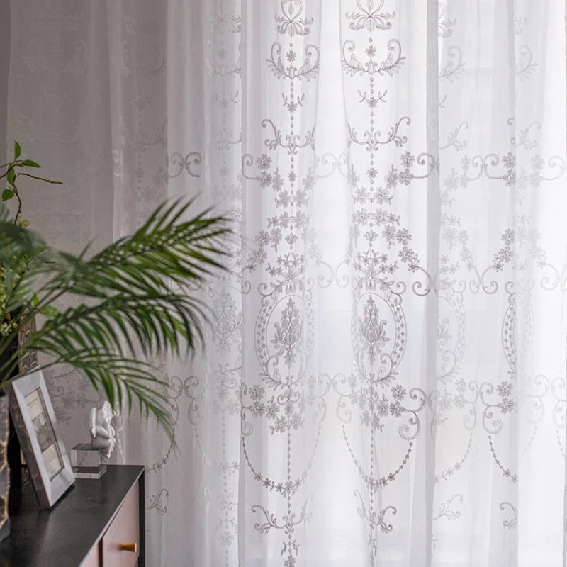 Elegant White Lace Hollow Gauze Curtain Set with Korean Influence