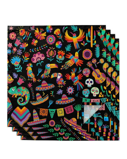 Colorful Day of the Dead Sombrero Cloth Napkins - Elegant Dining Pair for Celebrations