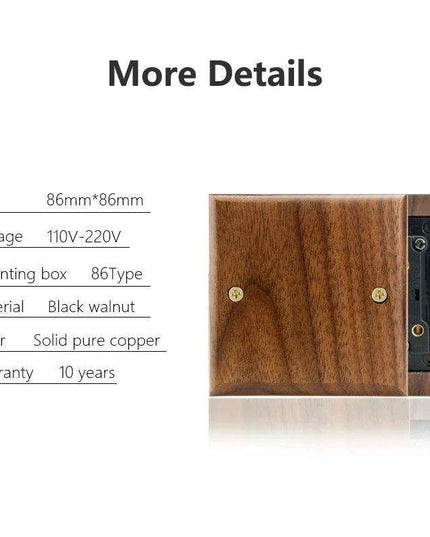 Sleek Black Walnut Electrical Panel with USB Ports, Adjustable LED Ambiance, and Contemporary Toggle Features