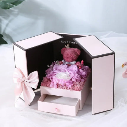Shop1105335996 Valentine's Bear Flower Gift Box with Necklace & Lipsti