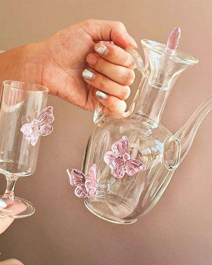 Delightful Pink Butterfly Glass Tea Set - The Ultimate Gift for Romantic Tea Lovers