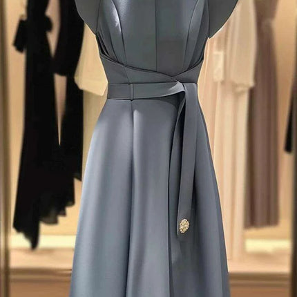Chic A-Line Midi Dress with Lace Up Detail and Flying Sleeves for Women - Summer Office Wear F618