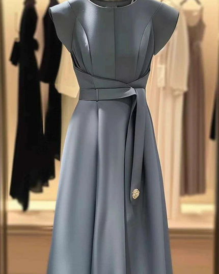 Chic A-Line Midi Dress with Lace Up Detail and Flying Sleeves for Women - Summer Office Wear F618