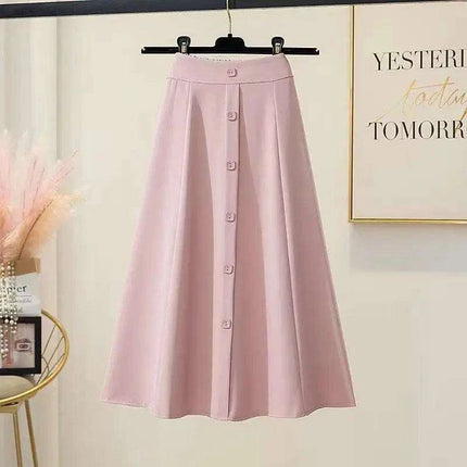 Chic High-Waist A-Line Skirt with Button Details for Effortless Spring-Summer Elegance