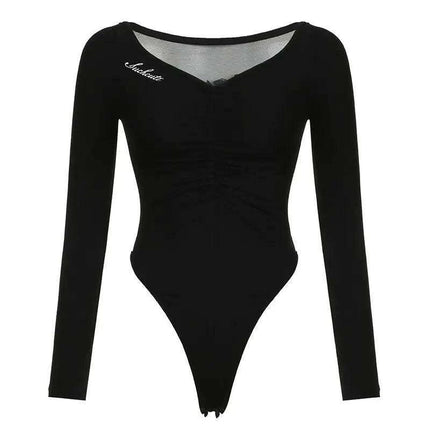 Gothic Butterfly Lace Bodysuit - Y2K Grunge Sheer Lingerie Top for Nightlife and Clubbing