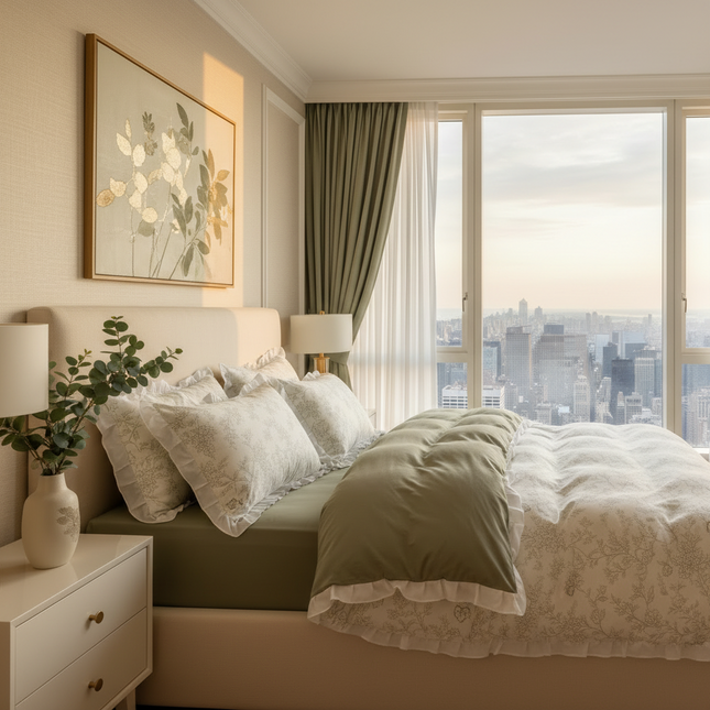 Korean Lace Ruffle Bedding Set | Soft Printed Duvet Cover & Sheets