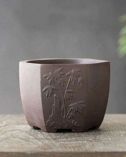 Chic Polygonal Purple Clay Vase - Stylish Chinese-Inspired Home Decor Planter