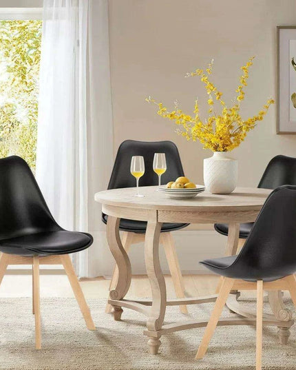 Sleek Mid-Century Dining Chair Ensemble: 4 Premium Leather-Cushioned Seats