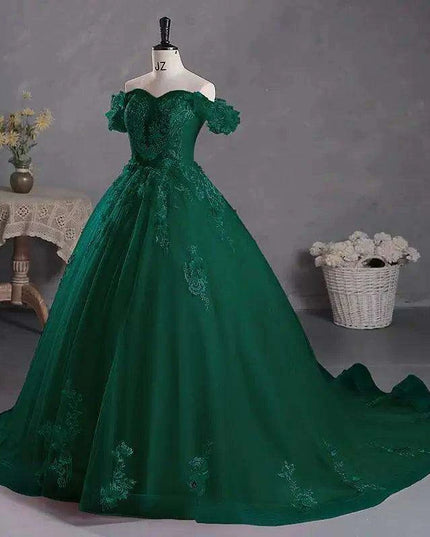 Stunning Off-The-Shoulder Cerulean Quinceanera Ball Gown with Graceful Lace Details and Dramatic Train