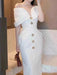 High-Waisted Evening Gown with Asymmetrical Neckline and Slit Detail