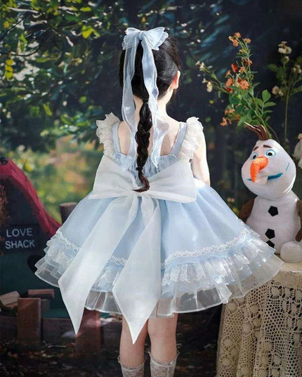 Elegant Spanish Lolita Princess Lace Bow Summer Party Dress for Girls