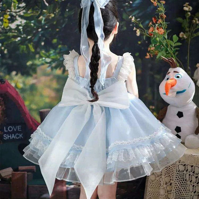 Elegant Spanish Lolita Princess Lace Bow Summer Party Dress for Girls