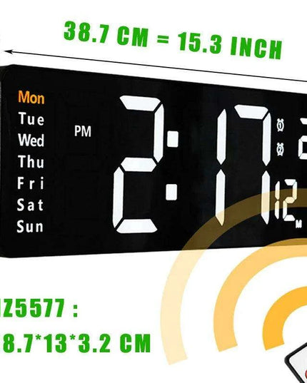 Large LED Digital Wall Clock with Calendar, Dual Alarms, and Temperature Display for Bedroom and Living Room