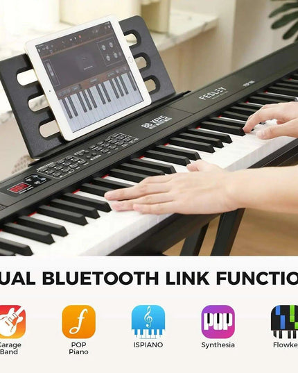 Fesley 88-Key Full-Size Portable Digital Piano with Music Stand, Power Adapter, and Sustain Pedal
