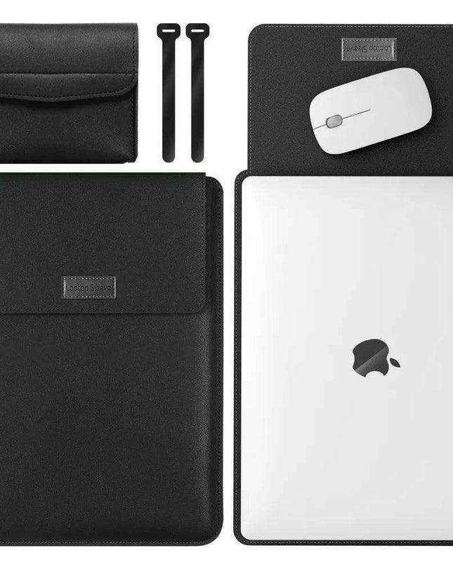 Elegant 13-inch PU Leather MacBook Air Pro Sleeve Set with Medium Bag & Cable Organizers
