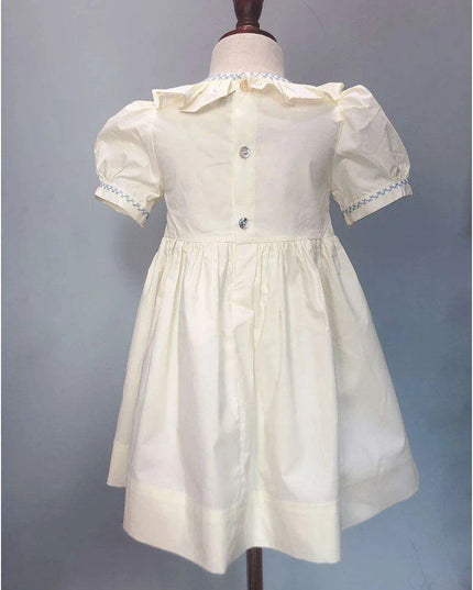 Elegant Handcrafted Cotton Dress for Girls with Lotus Leaf Collar and Adorable Puff Sleeves for Special Celebrations